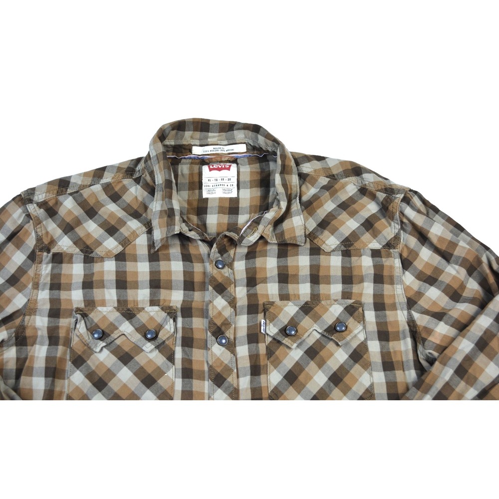 Levis Western Style Black Pearl Snap Modern Fit Plaid Shirt Pockets Woman's XL‎ - Picture 5 of 9